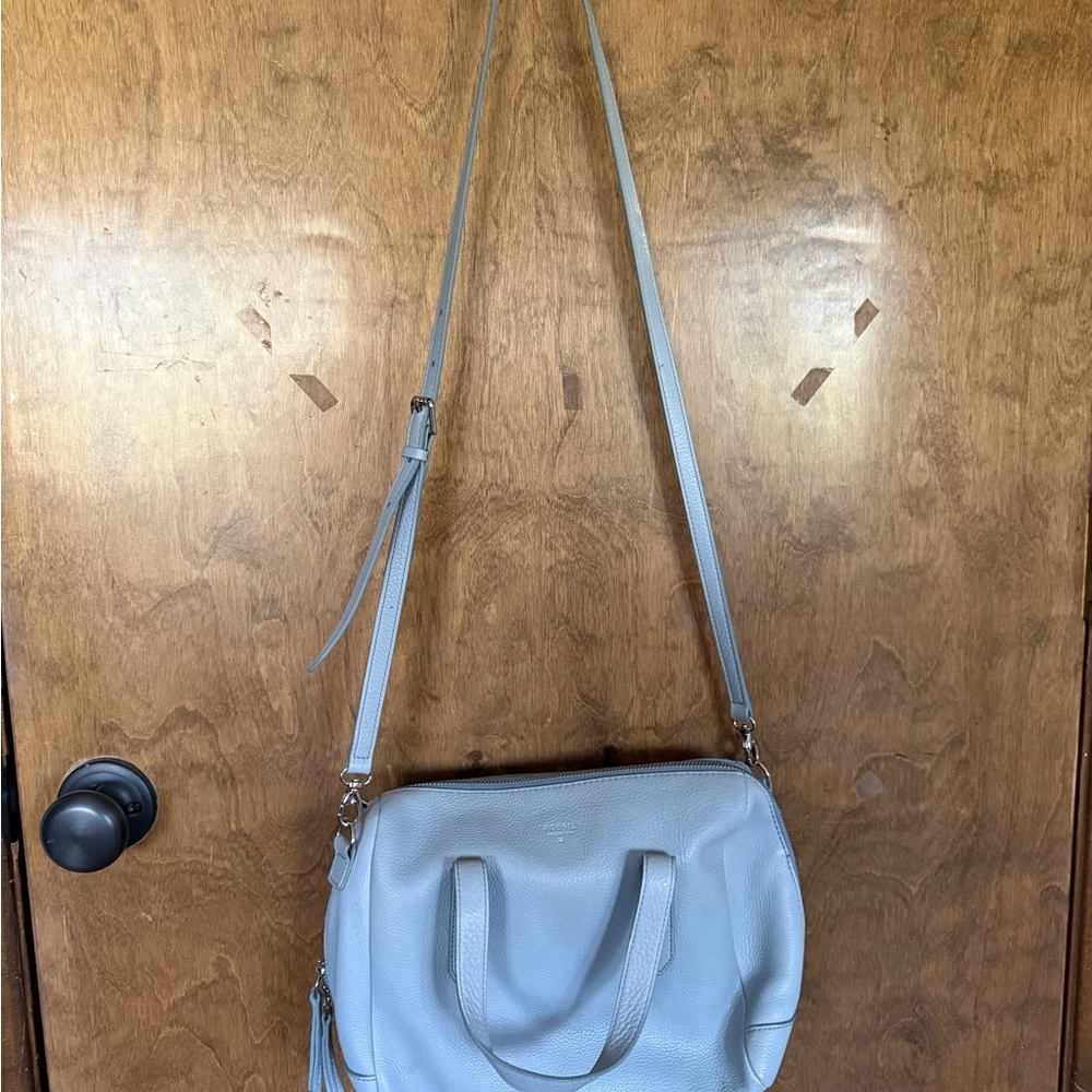 Fossil Sky Blue Leather Shoulder Bag